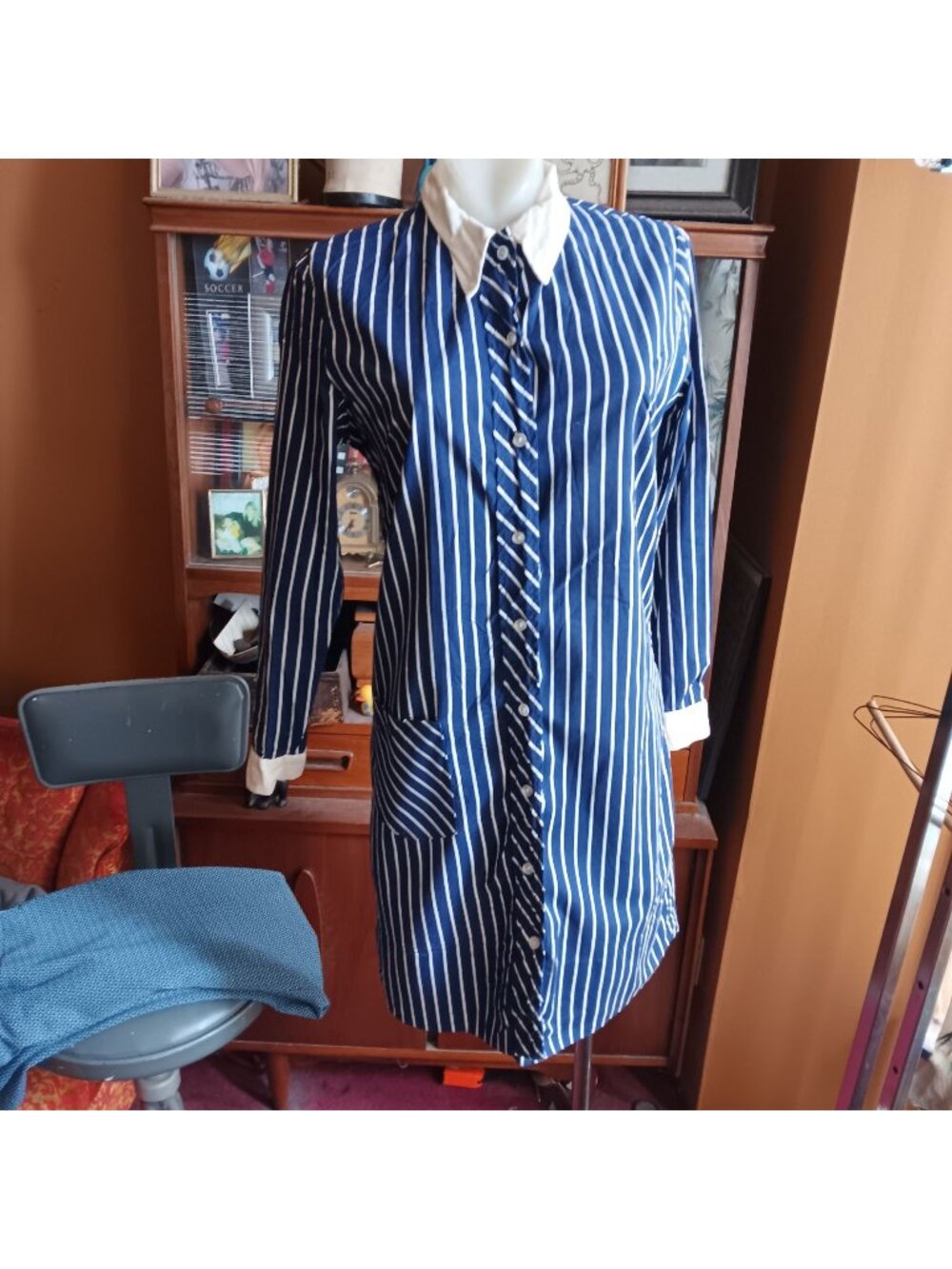 True Vintage Shirt Dress 11 Juniors 1960's Striped Mod Garage Band Button-Down